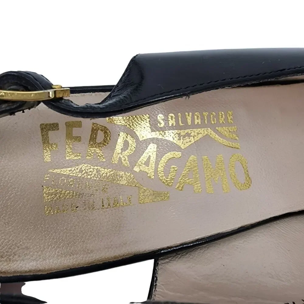 Salvatore Ferragamo Leather Semi Pointed Toe Slingback Heels Size 7.5 Narrow